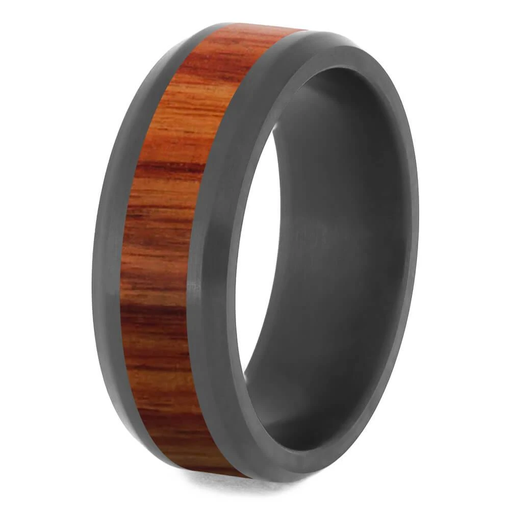 Black Zirconium Ring With Exotic Tulipwood Inlay 5 Black Zirconium Ring With Exotic Tulipwood Inlay - Image 3