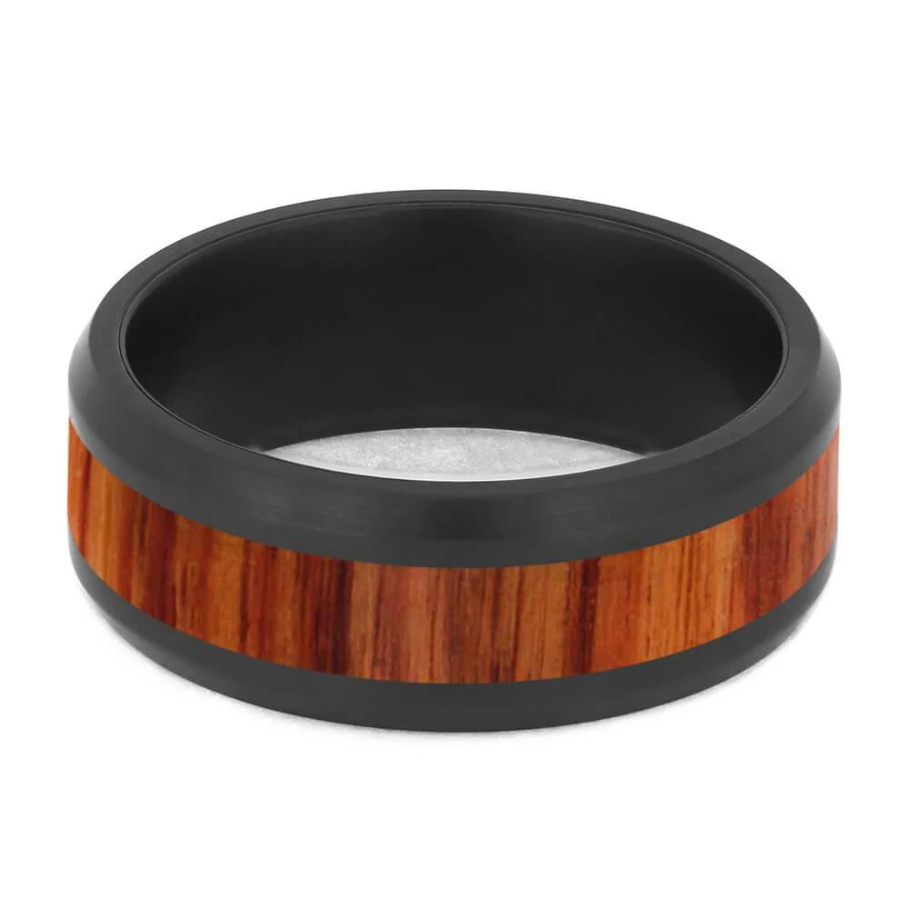 Black Zirconium Ring With Exotic Tulipwood Inlay 6 Black Zirconium Ring With Exotic Tulipwood Inlay - Image 4