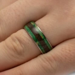 Green Box Elder Burl Ring With Crushed Dinosaur Bone 13 Green Box Elder Burl Ring With Crushed Dinosaur Bone -Johan Jewelry Shop 4728Handshot
