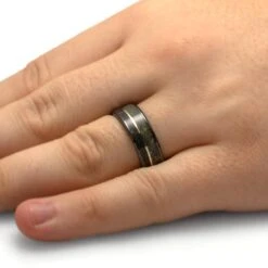 Black Ring With Jade & Obsidian With Gold Pinstripe -Johan Jewelry Shop 4730Handshot