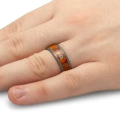 Diamond Wedding Band With Ironwood And Titanium-4734 12 Diamond Wedding Band With Ironwood And Titanium-4734 -Johan Jewelry Shop 4734Handshot