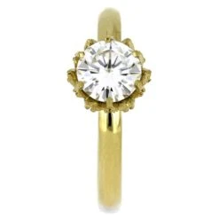 Moissanite Lotus Engagement Ring In Polished Gold Band -Johan Jewelry Shop 4735 1E