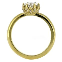 Moissanite Lotus Engagement Ring In Polished Gold Band -Johan Jewelry Shop 4735 3E