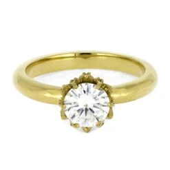 Moissanite Lotus Engagement Ring In Polished Gold Band -Johan Jewelry Shop 4735 4E