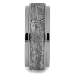 Meteorite Wedding Band With Whiskey Barrel Wood Sleeve -Johan Jewelry Shop 4737 1E