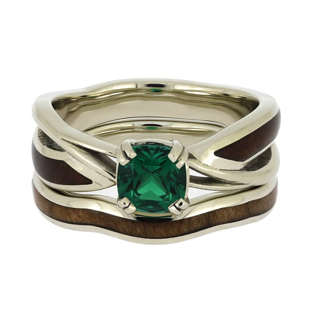 Wood Bridal Set With Solitaire Square Emerald Stone 4 Wood Bridal Set With Solitaire Square Emerald Stone - Image 2