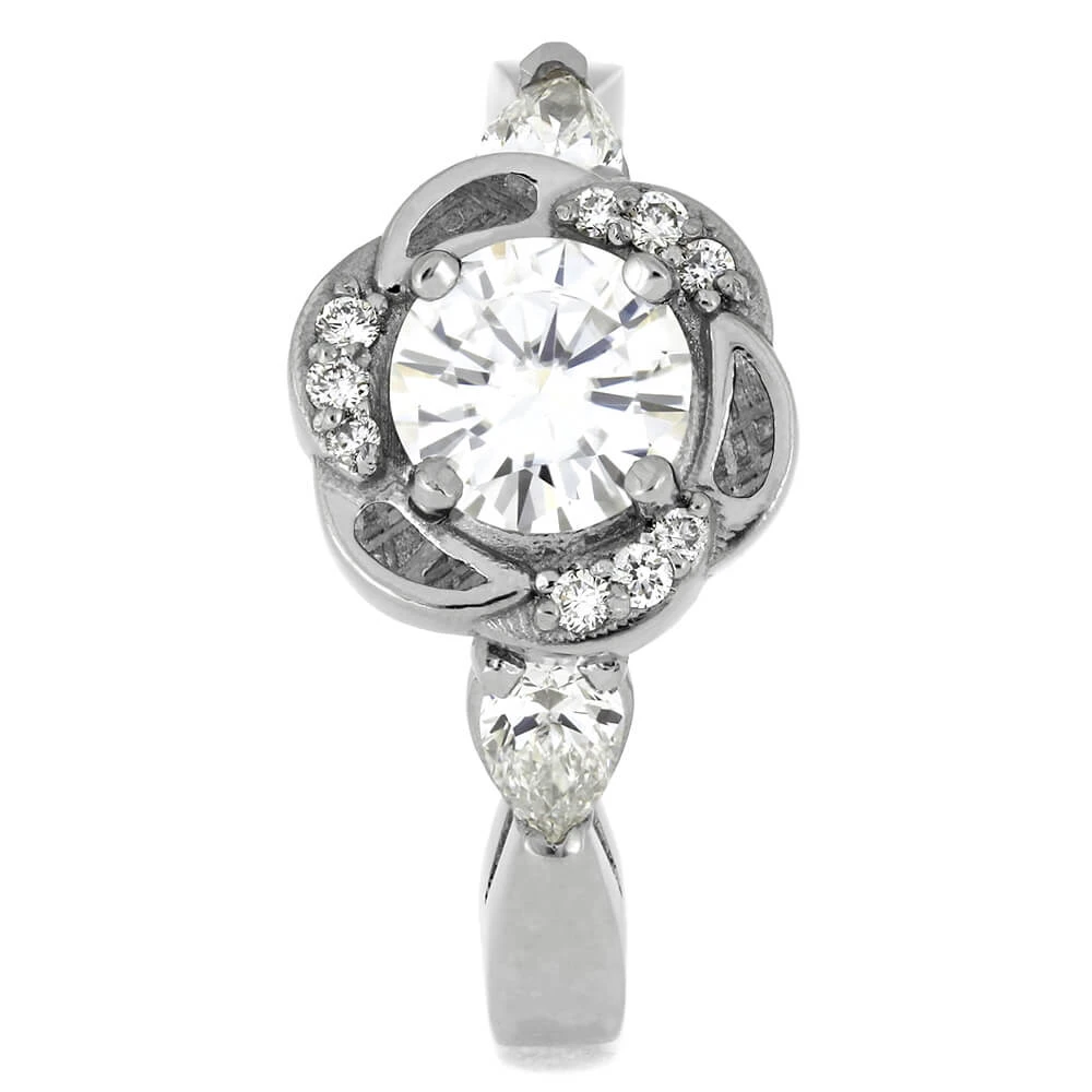 Meteorite Platinum Engagement Ring With Diamond Flower Design 5 Meteorite Platinum Engagement Ring With Diamond Flower Design - Image 3
