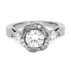 Meteorite Platinum Engagement Ring With Diamond Flower Design 14 Meteorite Platinum Engagement Ring With Diamond Flower Design -Johan Jewelry Shop 4790 4ET