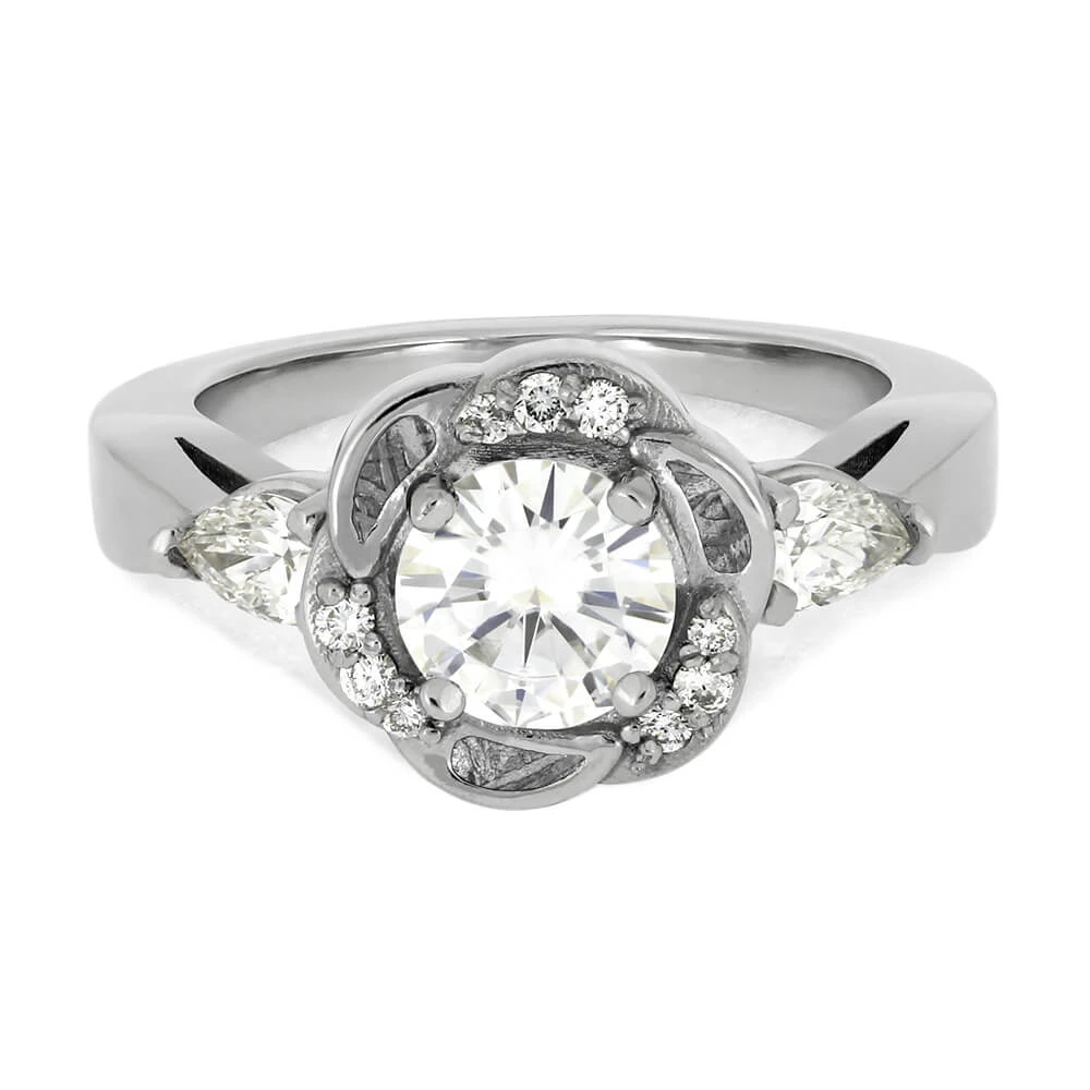 Meteorite Platinum Engagement Ring With Diamond Flower Design 8 Meteorite Platinum Engagement Ring With Diamond Flower Design - Image 6