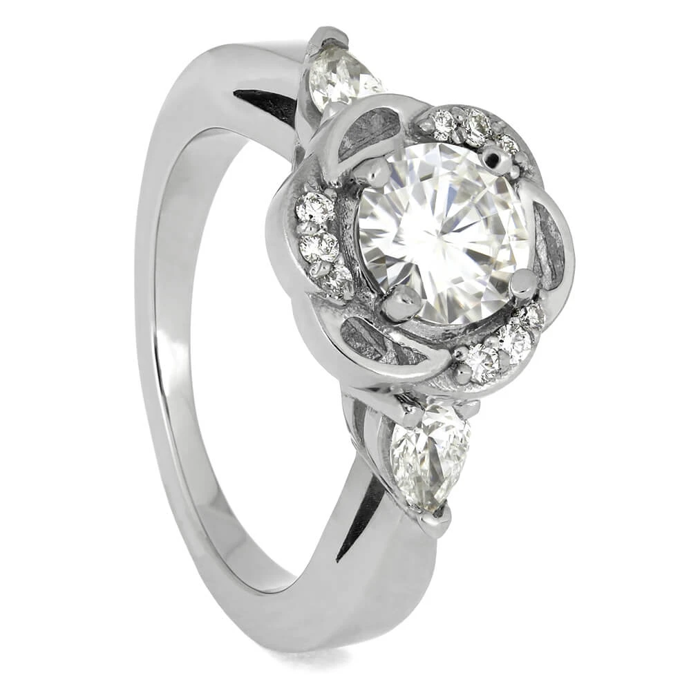 Meteorite Platinum Engagement Ring With Diamond Flower Design 4 Meteorite Platinum Engagement Ring With Diamond Flower Design - Image 2