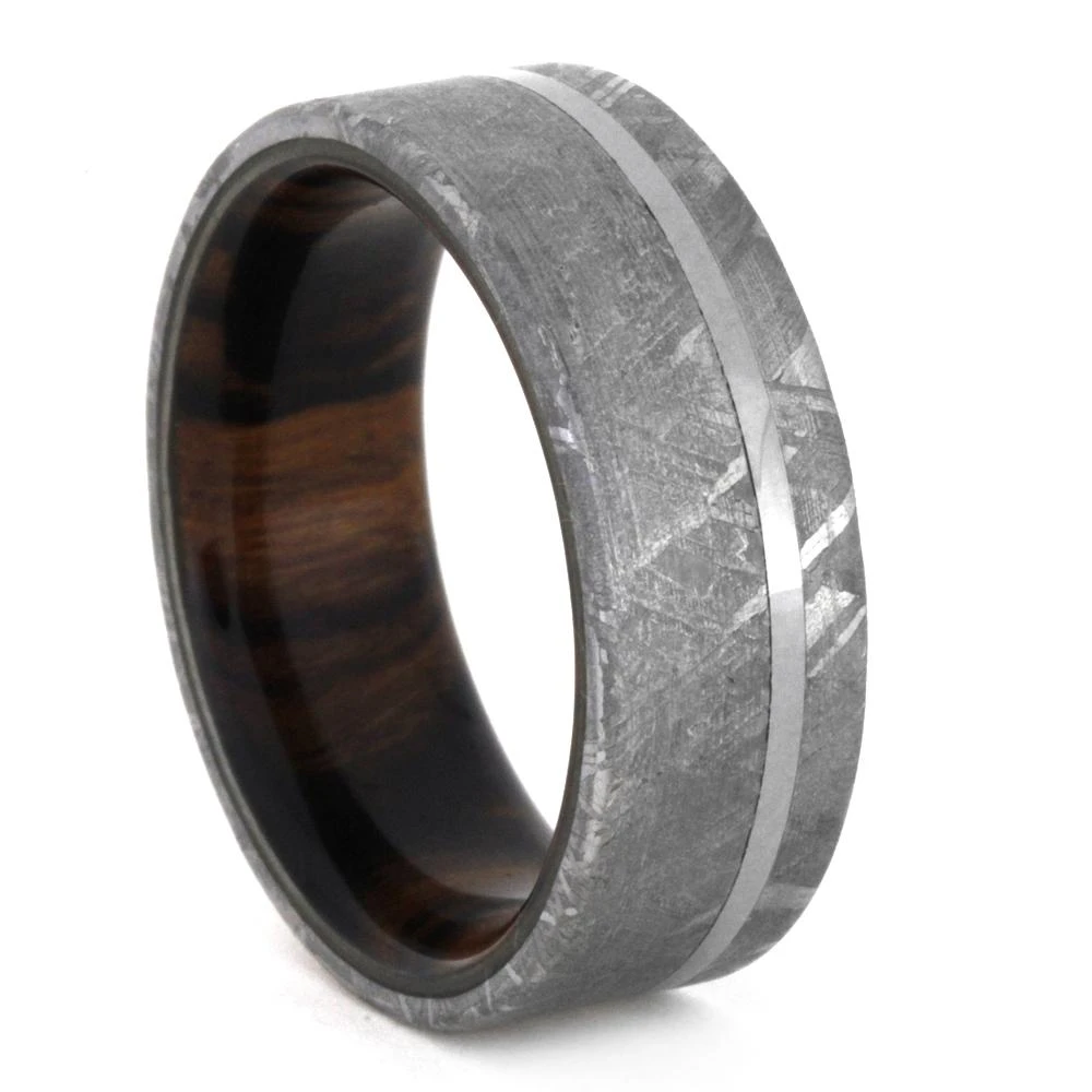 Meteorite Wedding Ring With Wood Sleeve, Ironwood Ring 4 Meteorite Wedding Ring With Wood Sleeve, Ironwood Ring - Image 2