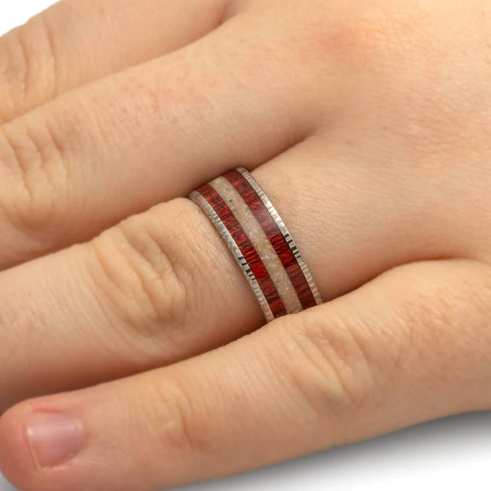 Memorial Ring With Bloodwood In Damascus Sleeve 6 Memorial Ring With Bloodwood In Damascus Sleeve - Image 4