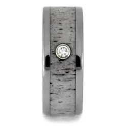 Deer Antler Wedding Band With Bezel Set Diamond -Johan Jewelry Shop 4804 1E