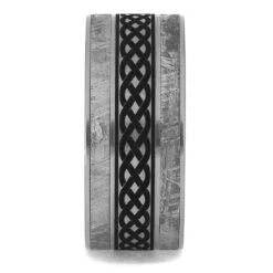 Men's Celtic Knot Wedding Band With Meteorite And Brushed Finish 9 Men's Celtic Knot Wedding Band With Meteorite And Brushed Finish -Johan Jewelry Shop 4807 1E