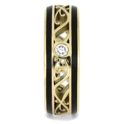 Art Nouveau Wedding Band, Diamond & Wood Ring 7 Art Nouveau Wedding Band, Diamond & Wood Ring -Johan Jewelry Shop 4820 1E