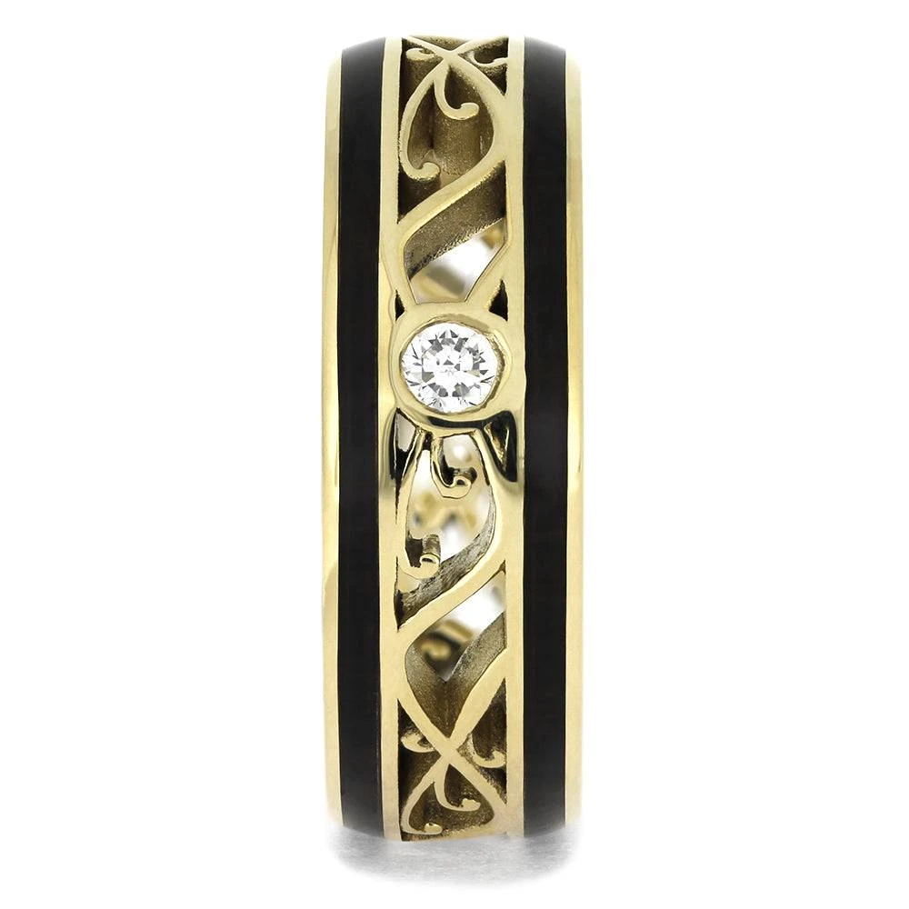 Art Nouveau Wedding Band, Diamond & Wood Ring 5 Art Nouveau Wedding Band, Diamond & Wood Ring - Image 3