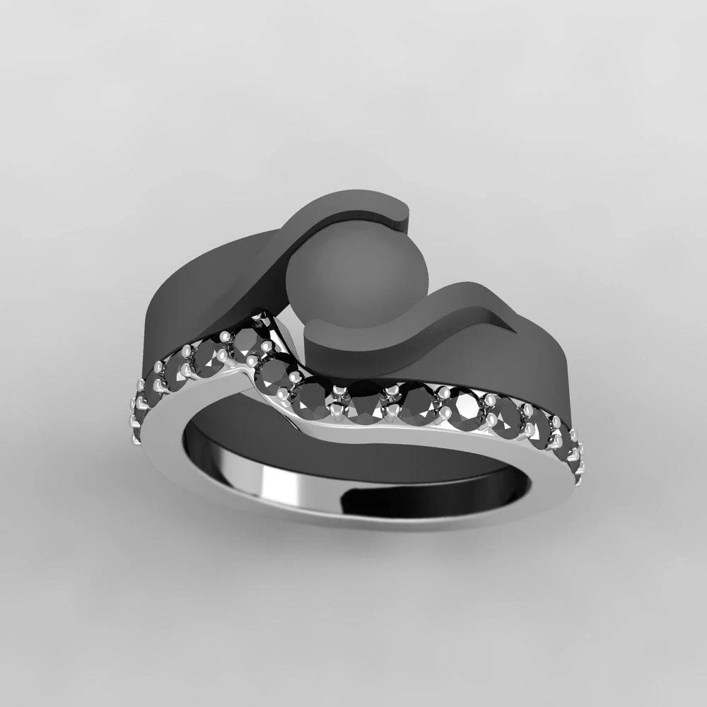 Curved Women's Wedding Band With Black Diamonds 3 Curved Women's Wedding Band With Black Diamonds