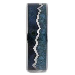 Blue Wedding Band With Turquoise And Wood With Zig Zag Pattern -Johan Jewelry Shop 4833 1E