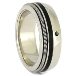 Guitar String Wedding Band With Sapphire