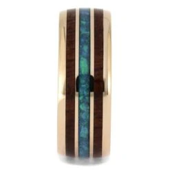 Men's Wood And Opal Wedding Band, Unique Blue Ring For Him 8 Men's Wood And Opal Wedding Band, Unique Blue Ring For Him -Johan Jewelry Shop 4840 1E