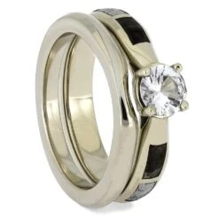 White Sapphire And Gold Bridal Set With Meteorite And Dinosaur Bone -Johan Jewelry Shop 4843E