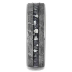 Meteorite Wedding Band With Crushed Mother Of Pearl 8 Meteorite Wedding Band With Crushed Mother Of Pearl -Johan Jewelry Shop 4844 1E