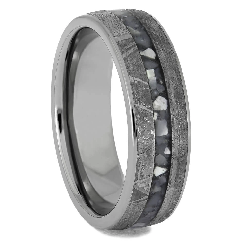 Meteorite Wedding Band With Crushed Mother Of Pearl 4 Meteorite Wedding Band With Crushed Mother Of Pearl - Image 2