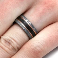 Meteorite & Dino Bone Ring With Wood Sleeve -Johan Jewelry Shop 4846FossilRingwithMeteorite 3