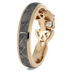 Meteorite Engagement Ring With Morganite And Trinity Knots -Johan Jewelry Shop 4861 2E
