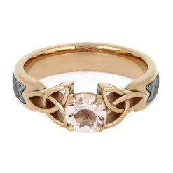 Meteorite Engagement Ring With Morganite And Trinity Knots -Johan Jewelry Shop 4861 4E