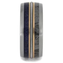 Guitar String Wedding Band With Crushed Sapphire And Mokume 8 Guitar String Wedding Band With Crushed Sapphire And Mokume -Johan Jewelry Shop 4871 1E