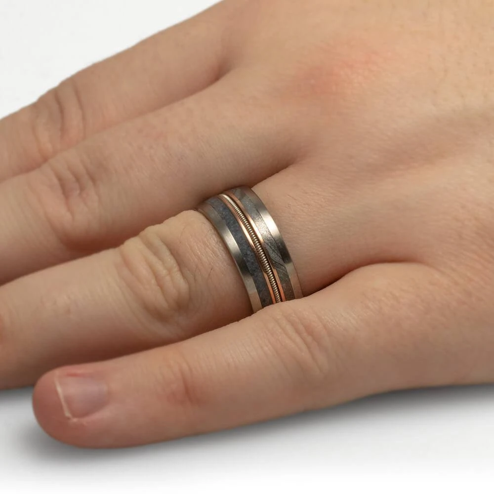 Guitar String Wedding Band With Crushed Sapphire And Mokume 6 Guitar String Wedding Band With Crushed Sapphire And Mokume - Image 4