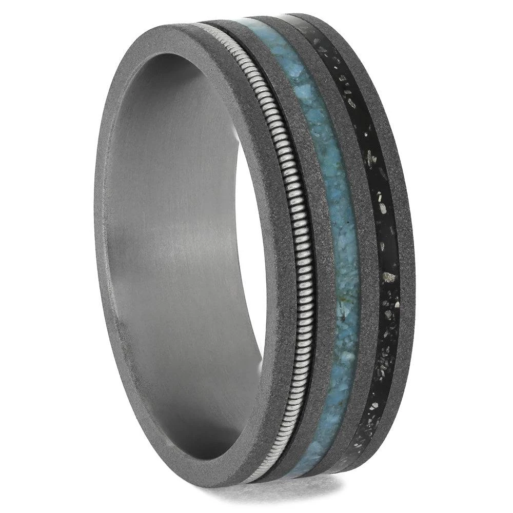Guitar String Wedding Band With Turquoise And Black Stardust 4 Guitar String Wedding Band With Turquoise And Black Stardust - Image 2