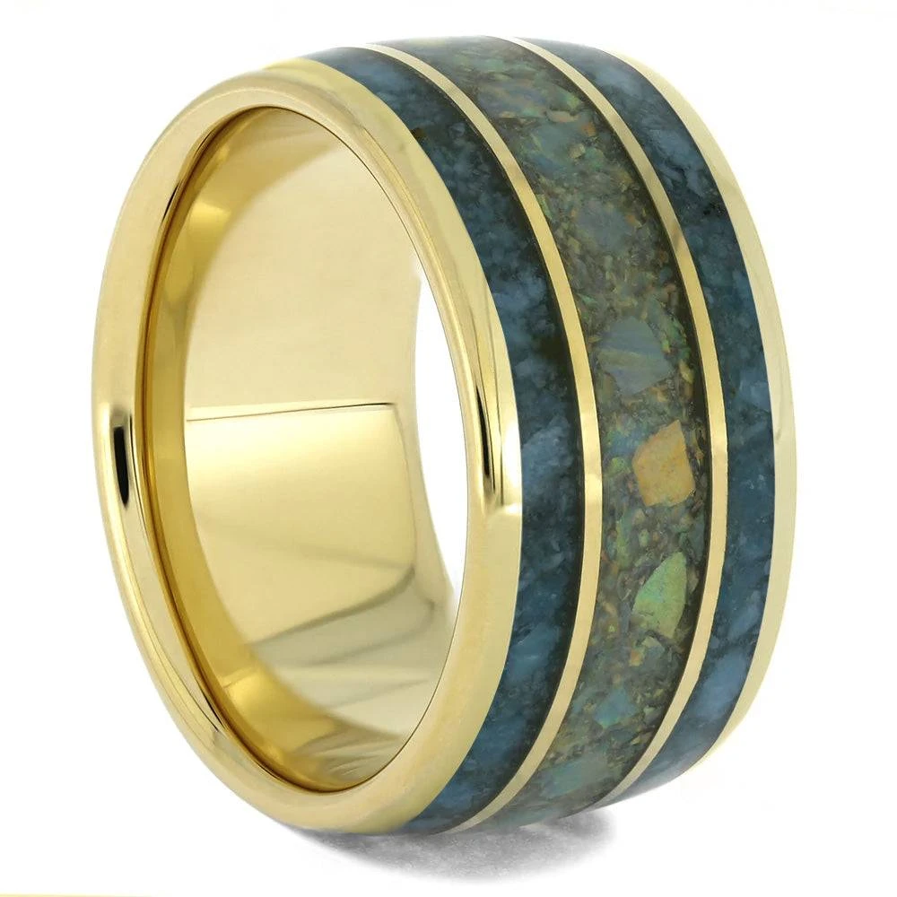Blue Turquoise And Opal Wedding Band With Gold Sleeve 4 Blue Turquoise And Opal Wedding Band With Gold Sleeve - Image 2