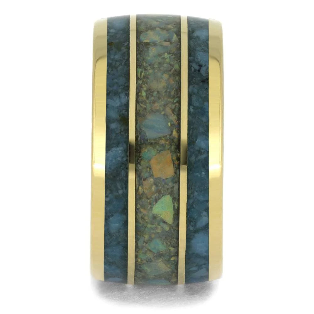 Blue Turquoise And Opal Wedding Band With Gold Sleeve 5 Blue Turquoise And Opal Wedding Band With Gold Sleeve - Image 3