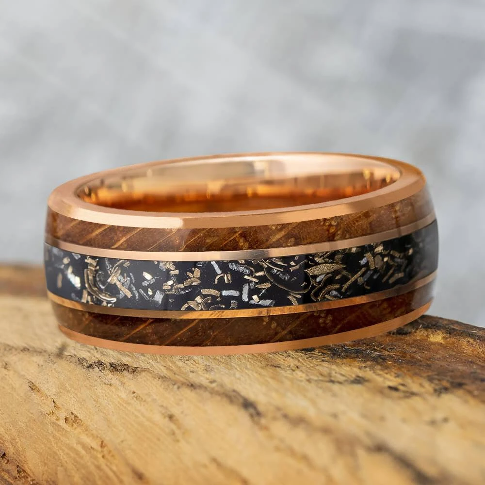 Whiskey Barrel & Black Stardust Men's Wedding Band 3 Whiskey Barrel & Black Stardust Men's Wedding Band
