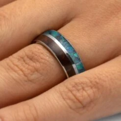 Opal & Ruby Redwood Men's Wedding Band -Johan Jewelry Shop 4938hand