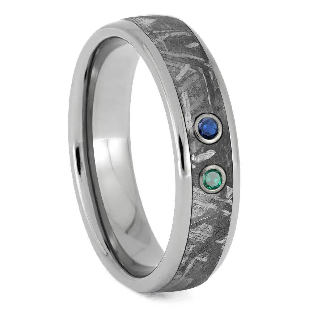 Platinum Meteorite Ring With Two Bezel Set Gemstones 4 Platinum Meteorite Ring With Two Bezel Set Gemstones - Image 2
