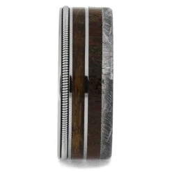 Bass Guitar String Ring With Dinosaur Bone, Meteorite, And Whiskey Wood 9 Bass Guitar String Ring With Dinosaur Bone, Meteorite, And Whiskey Wood -Johan Jewelry Shop 4947 1E