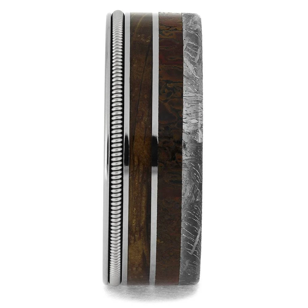 Bass Guitar String Ring With Dinosaur Bone, Meteorite, And Whiskey Wood 5 Bass Guitar String Ring With Dinosaur Bone, Meteorite, And Whiskey Wood - Image 3