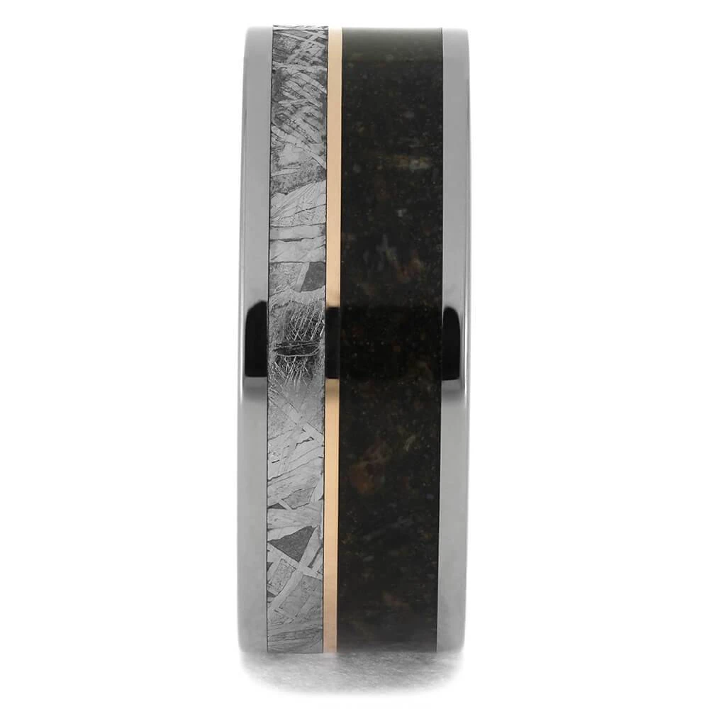 Genuine Meteorite & Fossilized Dino Bone Ring With Offset Pinstripe 5 Genuine Meteorite & Fossilized Dino Bone Ring With Offset Pinstripe - Image 3