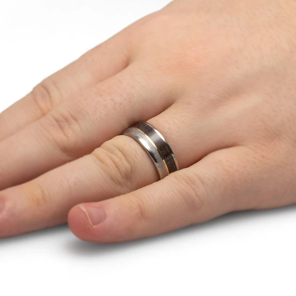 Genuine Meteorite & Fossilized Dino Bone Ring With Offset Pinstripe 6 Genuine Meteorite & Fossilized Dino Bone Ring With Offset Pinstripe - Image 4