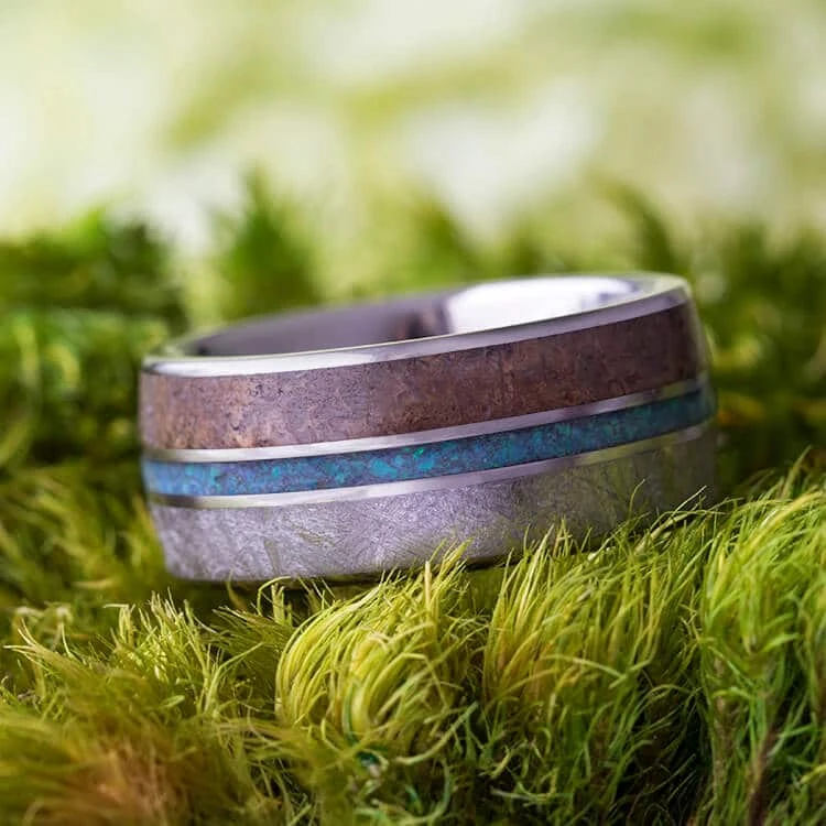 Opal Wedding Band, Meteorite And Dinosaur Bone Ring 10 Opal Wedding Band, Meteorite And Dinosaur Bone Ring - Image 8