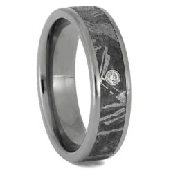 Meteorite Wedding Band With Bezel Set Diamond