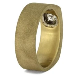 Sandblasted Gold Men's Wedding Band With Wood & Diamond -Johan Jewelry Shop 4985 2E