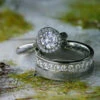 Meteorite Wedding Ring Set, Halo Engagement Ring With Eternity Band -Johan Jewelry Shop 4b6877798c1b8b0c334545647789f85c