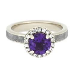 Amethyst Engagement Ring With Moissanite Halo & Meteorite -Johan Jewelry Shop 4bd4119256d762288c03c44780c115fd
