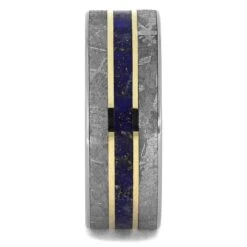 Meteorite & Lapis Lazuli Wedding Band With Gold Pinstripes 9 Meteorite & Lapis Lazuli Wedding Band With Gold Pinstripes -Johan Jewelry Shop 5001 1E 1