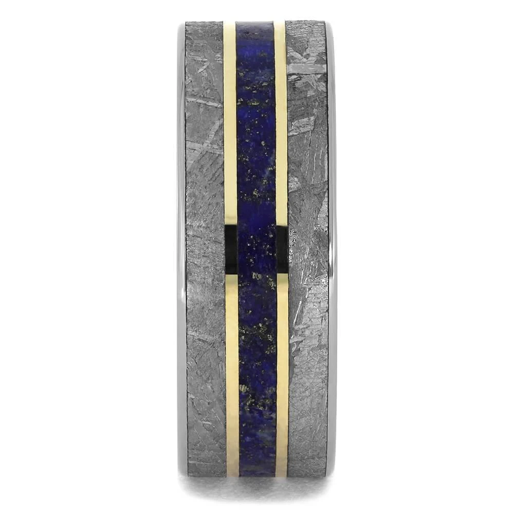 Meteorite & Lapis Lazuli Wedding Band With Gold Pinstripes 5 Meteorite & Lapis Lazuli Wedding Band With Gold Pinstripes - Image 3