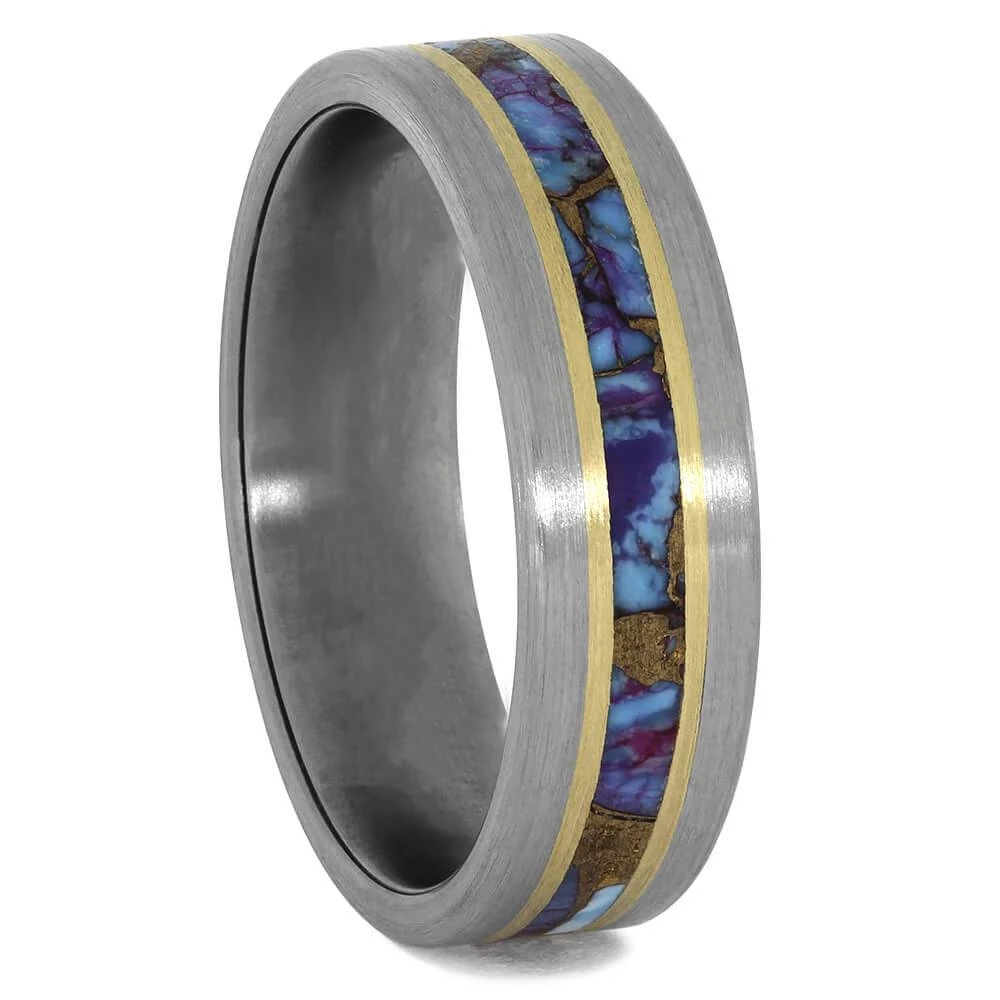 Unique Turquoise Wedding Band With Gold Pinstripes 4 Unique Turquoise Wedding Band With Gold Pinstripes - Image 2